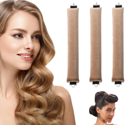 Produktbild von OKWISH Heatless Curls Band,Neu Lockenwickler über Nacht 3 Stück Overnight Blowout Locken Ohne Hitze Diy Overnight Curls Gummi Hitzefreier Lockenwickler Locken über Nacht für Mittleres Langes Haar (Khaki)