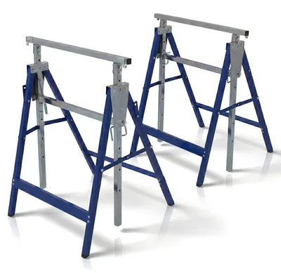 Produktbild von Muntel Klappbock, 2er Set, stabiler Gerüstbock, 200 kg Tragkraft, Sägeböcke, 7 Hach - höhenverstellbar 80-130 cm, faltbar, silber (höhenverstellbar)