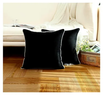 Produktbild von 2er Set Luxus Dekorative Kissenbezug Samt Weich Zierkissenbezüge Einfacher Quadratische Kissenbezüge Deko Kissen Sofakissen für Wohnzimmer Couch Weihnachten Dekor, Schwarz 70 x 70 cm