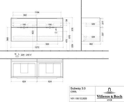Produktbild von Villeroy & Boch C568L0VF WTUS Subway 3.0 C568L0 1272x576x462mm