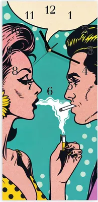 Produktbild von Wanduhr aus Glas mit Motiv Retro Pop Art Duo- 30 x 60 cm - inkl. Aufhängesystem