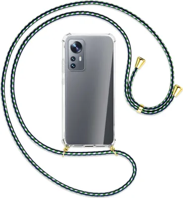 Produktbild von Handykette Backcover-Schutzhülle mit Band (Metall goldfarben) für Xiaomi 12 - grün/blau/weiß