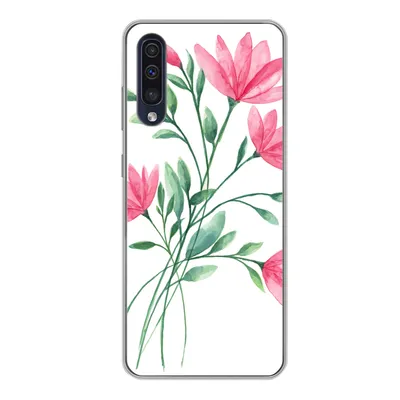 Produktbild von MuchoWow® Handyhülle Schutzhülle Hülle für Samsung Galaxy A50 Blumen - Aquarell - Rosa Silikon Softcase Handy Hülle - Mobiltelefonhülle