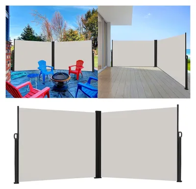 Produktbild von Hellgraue Doppelseitige Ausziehbare Seitenmarkise aus Polyester und Aluminium, Sonnenschutz, Windschutz, Sichtschutz, 200x600cm