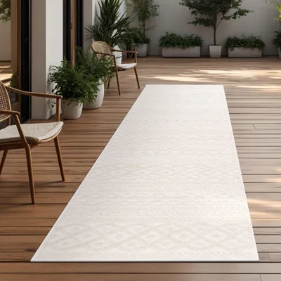 Produktbild von TT Home In-& Outdoorteppich Wetterfest Balkon Schlafzimmer Boho Skandi Motiv Unifarben Geometrische Optik Moderner Style Größe 80x250 cm