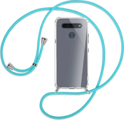 Produktbild von Handykette Backcover-Schutzhülle mit Band (Metall silberfarben) für LG K51S LM-K510 - türkis