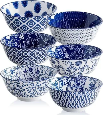 Produktbild von Famanu Frühstücks-Set - Keramische Suppenschalen - 680 ml - Set von 6 - Vintage Suppenschalen mit Henkel