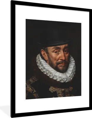 Produktbild von MuchoWow® Gerahmtes Poster Wilhelm von Oranien - Adriaen Thomasz - Hut 60x80 cm - Poster mit Schwarzem Bilderrahmen Wandposter Rahmen Foto Bilder - Wohnzimmer - Dekorationen - Prämie