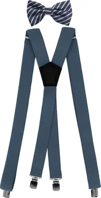 Produktbild von Fabio Farini - 1 Stück Herren Hosenträger Pack 3cm X-Form mit passender Fliege Set Hellblau 3cm Hosenträger - Dunkelblau Hellblau Gestreift Fliege