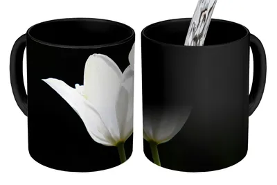 Obrázek produktu pro MuchoWow® Kouzelný pohár Bílý tulipán 350 ml Barva měnící se pohár Dárkový nápad - foto hrnek