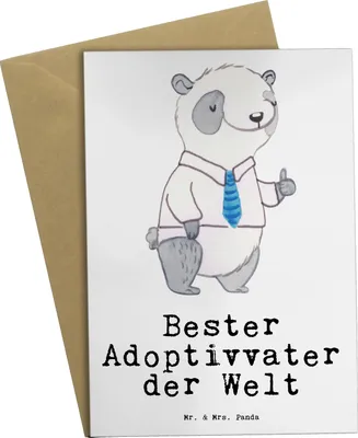Produktbild von Mr. & Mrs. Panda Grußkarte Panda Bester Adoptivvater der Welt - Weiß - Geschenk, Adoptiv Vater, weihnachtskarten, Geschenkidee, Klappkarte, babykarte, osterkarten
