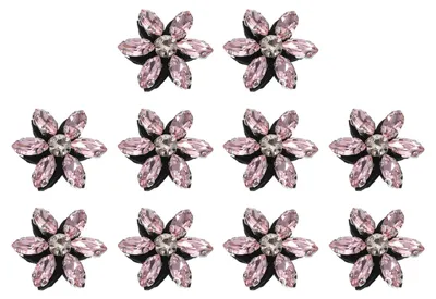 10 Blumenperlen-Applikationen aus Glas, rosa/klar, 26x6 mm