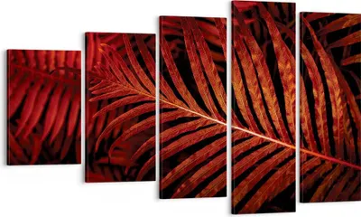 Produktbild von Bild auf Leinwand - Leinwandbild - 5 Teile - Rot Blätter Palmen - 100x60cm - Wand Bild - Wanddeko - Wandbilder - Leinwanddruck - Bilder - Wanddekoration - Leinwand bilder - Wandbild - EG100x60-4816