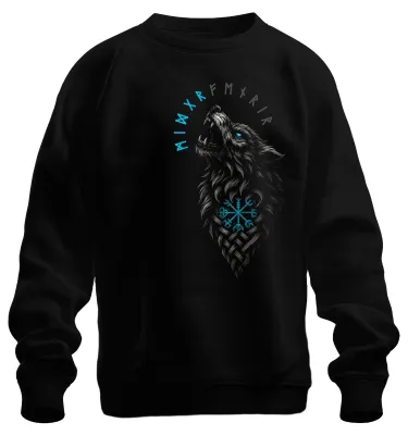 Produktbild von Wikinger Wolf nordisch Vegvisir Runen Valhalla Fenrir Sweatshirt Pullover, Schwarz, XXL