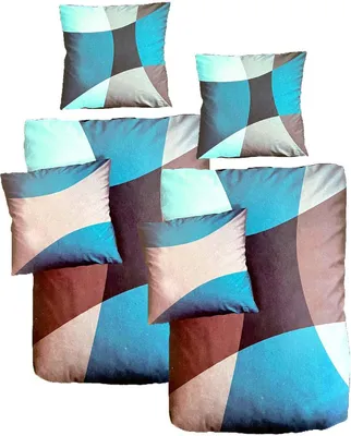Produktbild von Hochwertige Feinbiber Bettwäsche Grafisch Blau Braun 155x220 80x80: 4tlg.