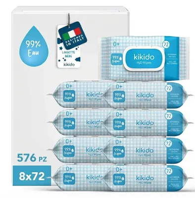Image de Kikido Lingettes Bébé à l’Eau - Lingettes Humides 99 % Eau, Sans Parfum - 576 pièces