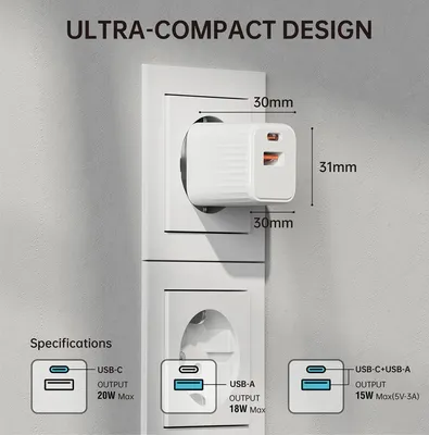Image de 4smarts Chargeur secteur VoltPlug Duos Mini PD 20W et câble USB-C 1,5m blanc (540122)