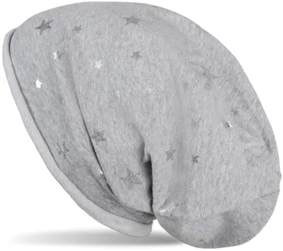 Produktbild von styleBREAKER Beanie Mütze mit all over Metallic Sterne Print mit Rollrand, Slouch Longbeanie, Glitzermütze, Damen 04024144