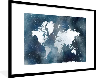 Produktbild von MuchoWow® MuchoWow® Gerahmtes Poster Weltkarte - Sternenhimmel - Aquarell 90x60 cm - Poster mit zchwarzem Bilderrahmen - Wanddekoration - Fotos