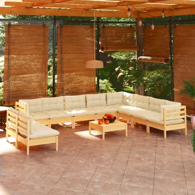 Produktbild von 11-tlg. Garten-Lounge-Set mit Creme Kissen Massivholz Kiefer 3096845