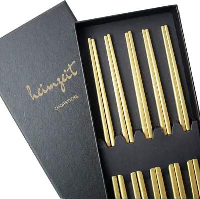 Produktbild von 5 Paar Essstäbchen Gold Edelstahl Chopsticks Sushi Stäbchen spülmaschinenfest
