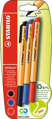 Produktbild von Umweltfreundlicher Filzstift - STABILO GREENpoint - 3er Pack - blau, schwarz, rot