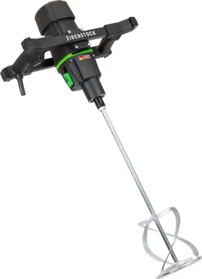 A power mixer with a mixing paddle attached, shown against a white background.