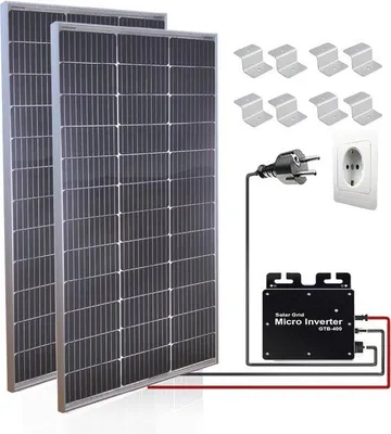 Zdjęcie produktu dla Balkonowa instalacja fotowoltaiczna 2x100 W z falownikiem o mocy 400 W
