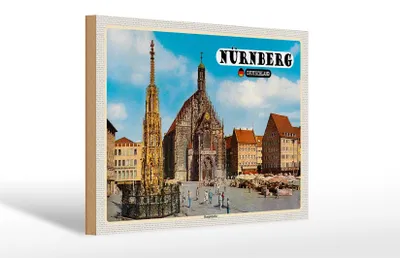 Produktbild von Holzschild Städte Nürnberg Hauptmarkt Gemälde 30x20cm