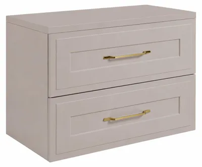Produktbild von Badezimmerschrank hängend 80 mit Schubladen, Korpus in Kaschmir + Platte in Kaschmir, Griffe in Gold, 80 x 46 x 58,6 cm, KI-generiertes Bild