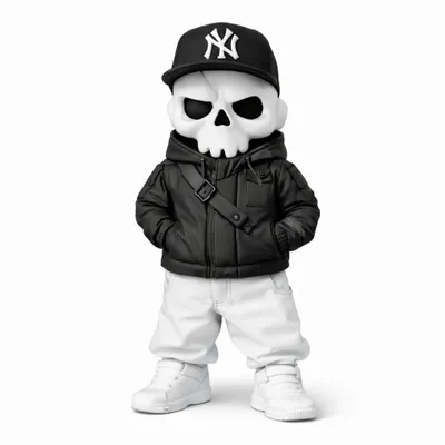 Produktbild von 3D Totenkopf Figur mit Cap – schwarz weiß - ca. 20cm – Street Style Skull Deko