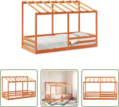 Produktbild von The Living Store Kinderbett mit Dach Wachsbraun 100x200 cm Massivholz Kiefer