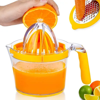 Obrázek produktu pro Vymačkávač citronů, vymačkávač pomerančů, multifunkční vymačkávač citronů s integrovanou odměrkou a struhadlem, oddělovač vajec, protiskluzová silikonová rukojeť, vylepšený vymačkávač citrusů 20 oz (cca 590 ml)