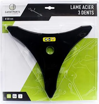Image de Lame professionnelle à 3 dents en acier pour débroussailleuse, diamètre de coupe : 300 mm, alésage : 25,4 mm, épaisseur : 3,0 mm. (sous le boîtier)