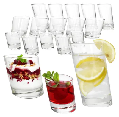Zdjęcie produktu dla 18-częściowy zestaw szklanek Pisa long drink glasses whisky tumbler shot glass slanted