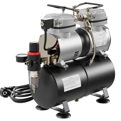 Produktbild von Wiltec Airbrush Kompressor AS196 mit Lufttank, Doppelzylinder Kolben, max. 6 bar Druck und Abschaltautomatik, für Modellbau, Tattoos, Nailart