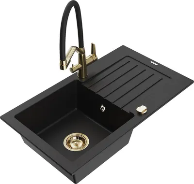 Produktbild von Mexen Pablo 1 Becken-Granitspüle mit Abtropffläche und Mischbatterie Duo, Schwarz - 6510-77-671701-57-G