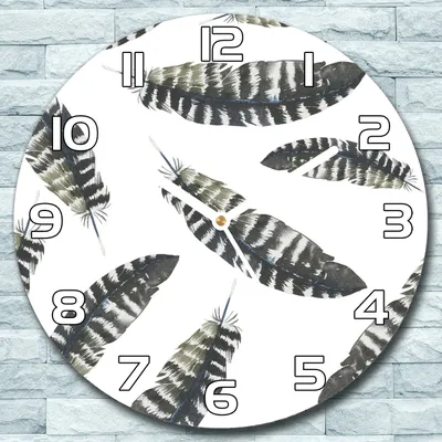 Produktbild von Wanduhr aus Glas Rund fi 30 Boho Federn Quarz Deko Schlafzimmer Büro
