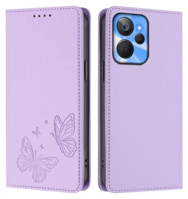 Produktbild von Lederhülle für Realme 10T 5G, Schmetterling Prägung Leder Brieftasche Schutzhülle mit Ständer Violett