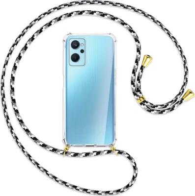 Produktbild von Handykette Backcover-Schutzhülle mit Band (Metall goldfarben) für Realme 9i - schwarz/grau/weiß