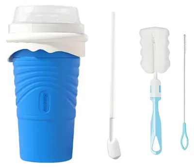 Zdjęcie produktu dla Kubek do napojów slushy – silikonowy kubek – z słomką i łyżeczką – idealny do smoothie i domowego lodów