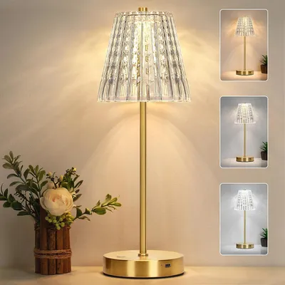 Obrázek produktu pro Vintage křišťálová stolní lampa stmívatelná noční lampa bezdrátová stolní lampa dotykové ovládání 3 barvy světla typu C dobíjecí pro ložnici bar restaurace kavárna
