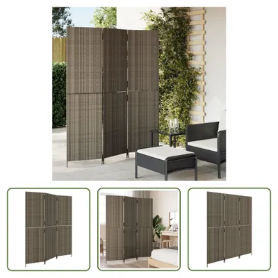 Image de The Living Store Paravent 3-tlg. Grau Poly Rattan