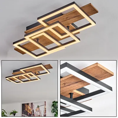 Produktbild von Ovada Deckenlampe aus Metall/MDF/Kunststoff in Schwarz/Holzoptik/Weiß