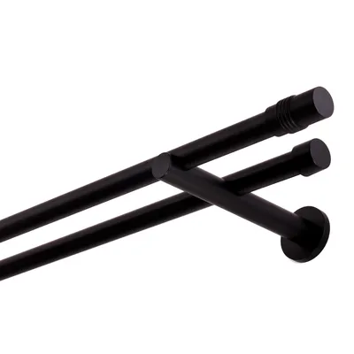 Produktbild von Gardinenstange 400 cm 2-läufig Schwarz Matt 19 mm - stabil, mit Zylinder, Komplettset, für Wandmontage