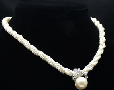 Produktbild von Mode große Faux Perle Anhänger Frauen Halsband Halskette Statement Party Schmuck