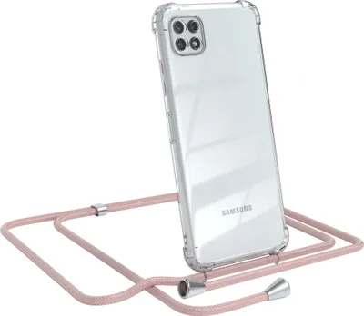 Produktbild von EAZY CASE Handykette kompatibel mit Samsung Galaxy A22 5G, Handyhülle mit Umhängeband, Handykordel, Schutzhülle Clear, Band in Rosa