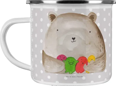 Produktbild von Mr. & Mrs. Panda becher emaille Bär Gefühl - Grau Pastell - Geschenk, Teetasse, emaillebecher, metallbecher, Verrückt, Tasse, Durchgedreht, Teddy, Pott, Wahnsinn