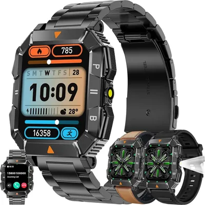 Produktbild von für Herren mit Telefonfunktion Taschenlampe, AMOLED 5ATM Fitnessuhr mit Schrittzähler, Herzfrequenz,  Schlafmonitor, 123 Sportmodi Aktivitätstracker