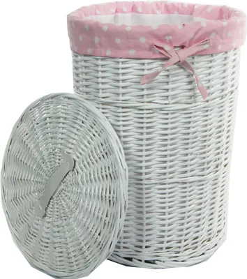 Produktbild von Wäschekorb Wäschetonnen Wäschetruhe Weide rechteckig 96L weiß rosa Deckel Bezug Handgriff D.46 H.62